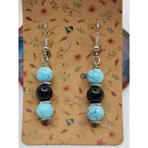Jade and Black beaded Earrings, Handcrafted, New, Lightweight.